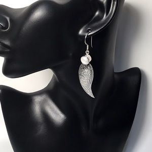 Sterling Silver Pearls Dropping Leaves Earrings